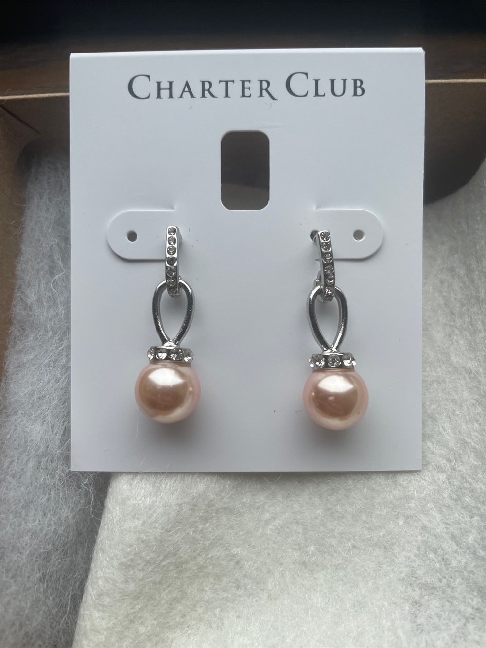 Charter Club Imitation Blush Pearl and Pavé Drop Earrings